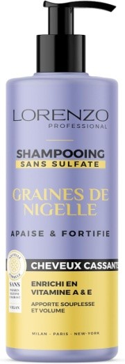 Lorenzo - Shampoing Fortifiant à la Graine de Nigelle pour Cheveux Fragiles